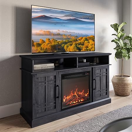 48" TV Stand with 18" Electric Fireplace Heater, Modern TV Stand for TVs up to 50",