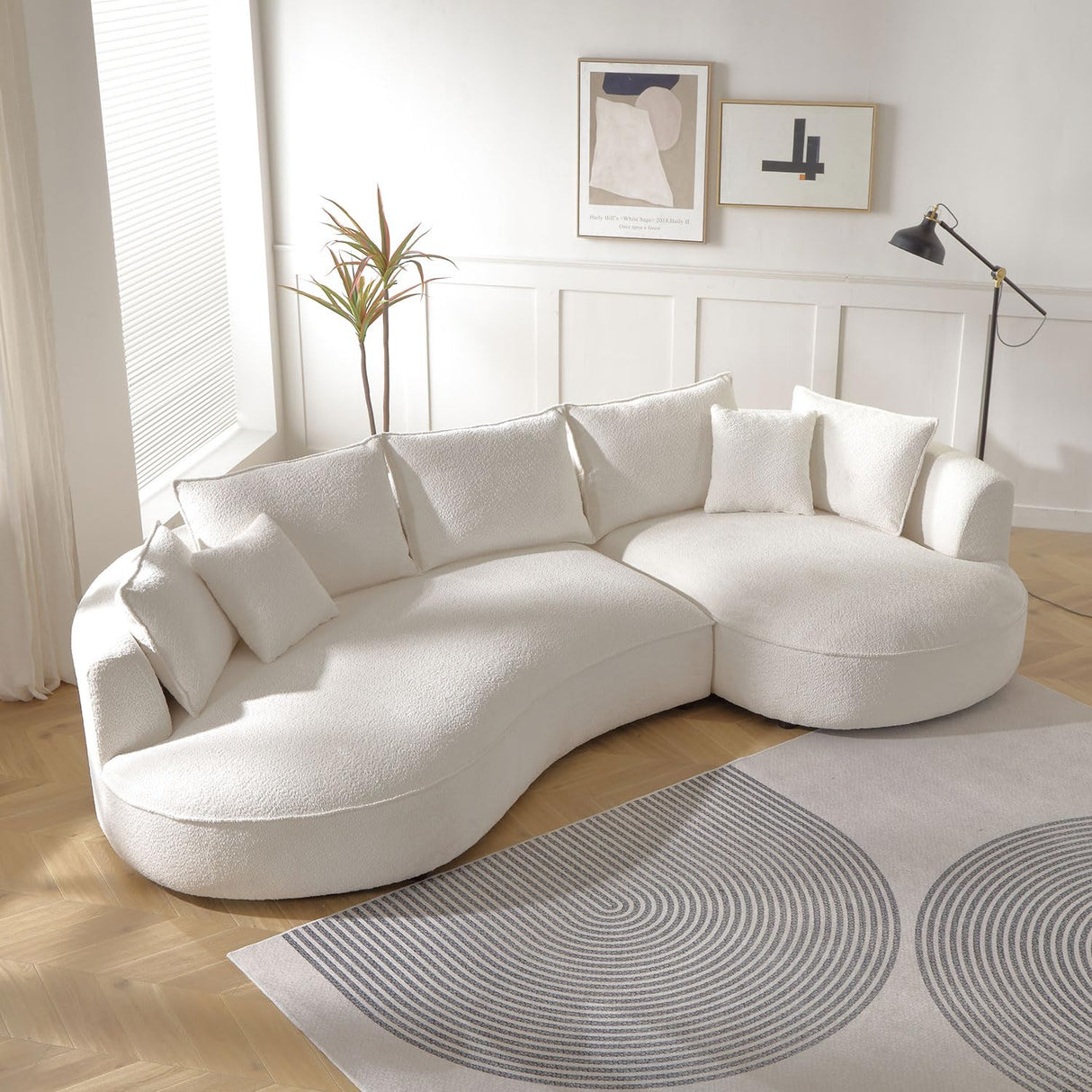 Oversized Modular Curved Sofa with Extra Wide Chaise Lounge and Throw Pillows