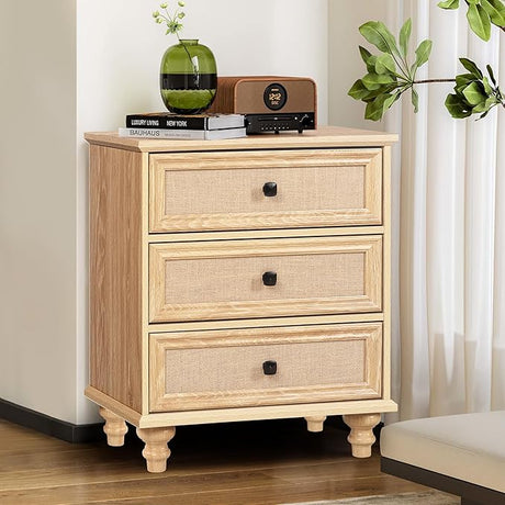 3 Drawer Dresser for Bedroom, Mid Century Modern Wide Wood Vintage Chest of Drawers Wooden Storage