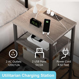 Nightstands Set of 2 with Charging Station, Night Stand with Charging