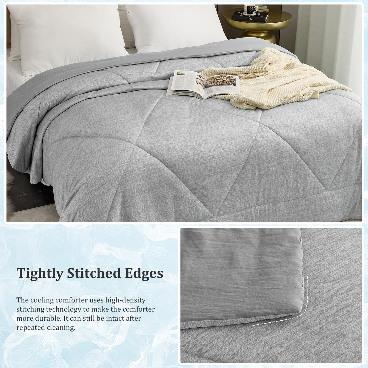 VK VK·LIVING Cooling Comforter Queen Size, Reversible All Season Cooling Comforter Grey, Soft Lightweight Comforter for Hot Sleepers, Breathable Thin Cooling Comforter (90"x90", Grey)