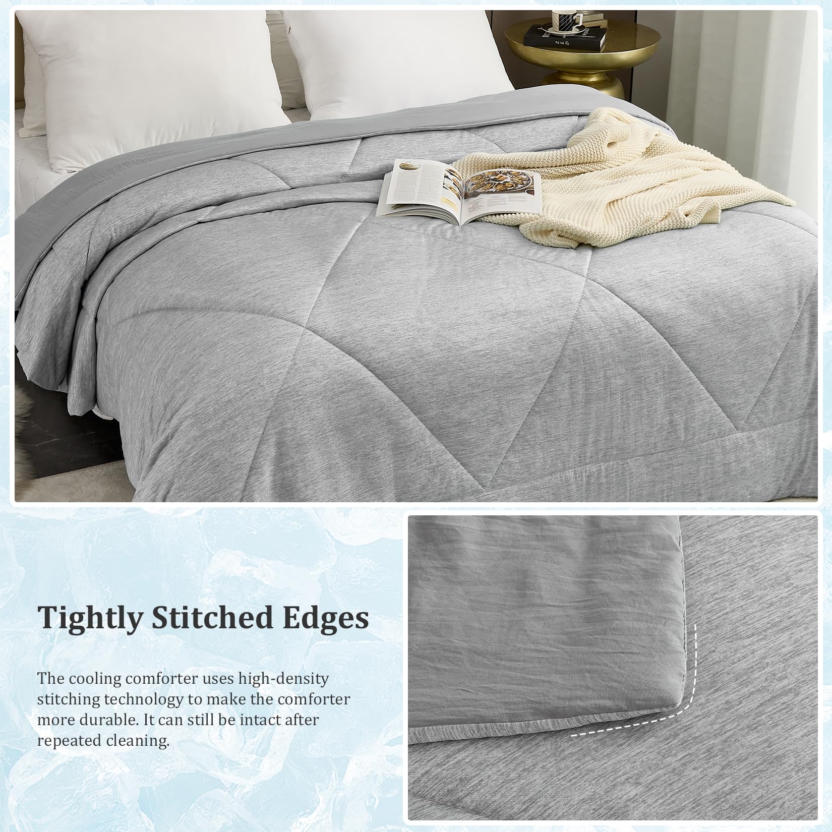 VK VK·LIVING Cooling Comforter Queen Size, Reversible All Season Cooling Comforter Grey, Soft Lightweight Comforter for Hot Sleepers, Breathable Thin Cooling Comforter (90"x90", Grey)