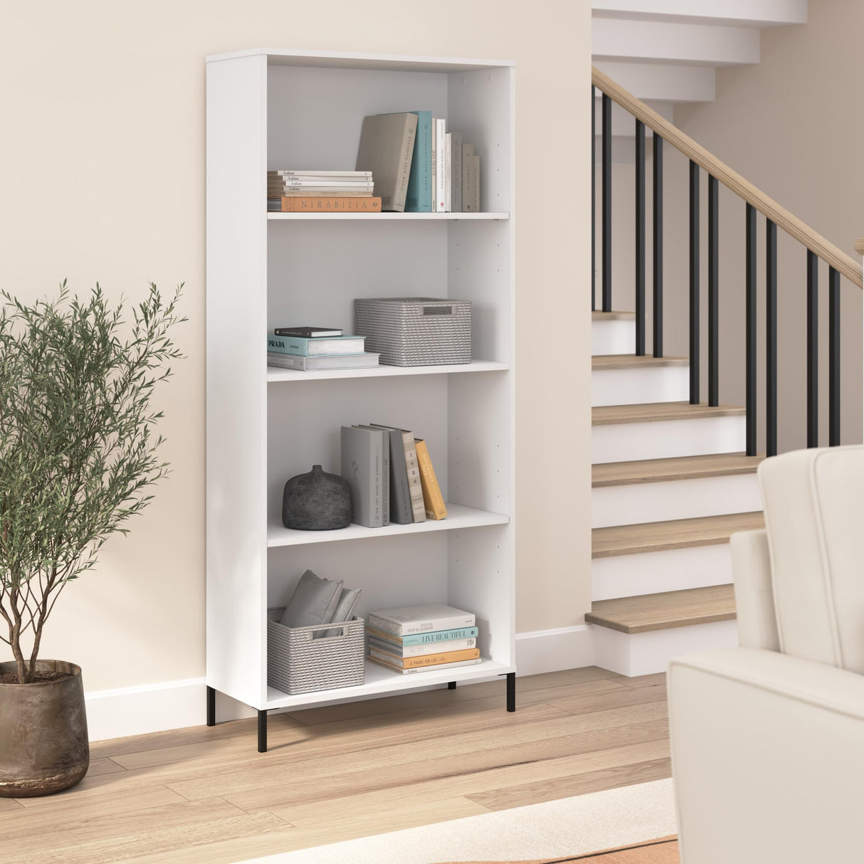 Bush Furniture Essence 4 Shelf Bookcase in White | Organizers and Shelves for Home