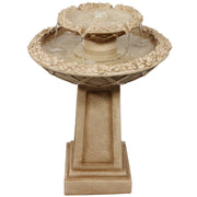 Beveled Flower Outdoor Water Fountain - 2-Tier Backyard Water Feature & Bird Bath