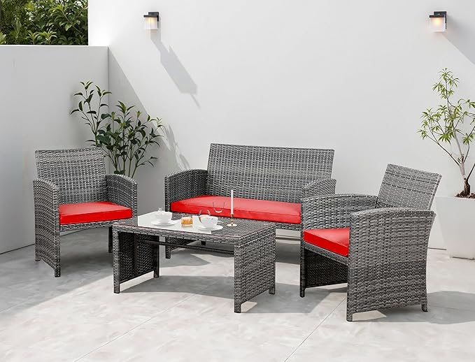 4 Piece Patio Ratten Set Outdoor Furniture Set Wicker Conversation Set