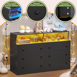 LED Dresser for Bedroom, 6 Drawer Double Dresser with Charging Station