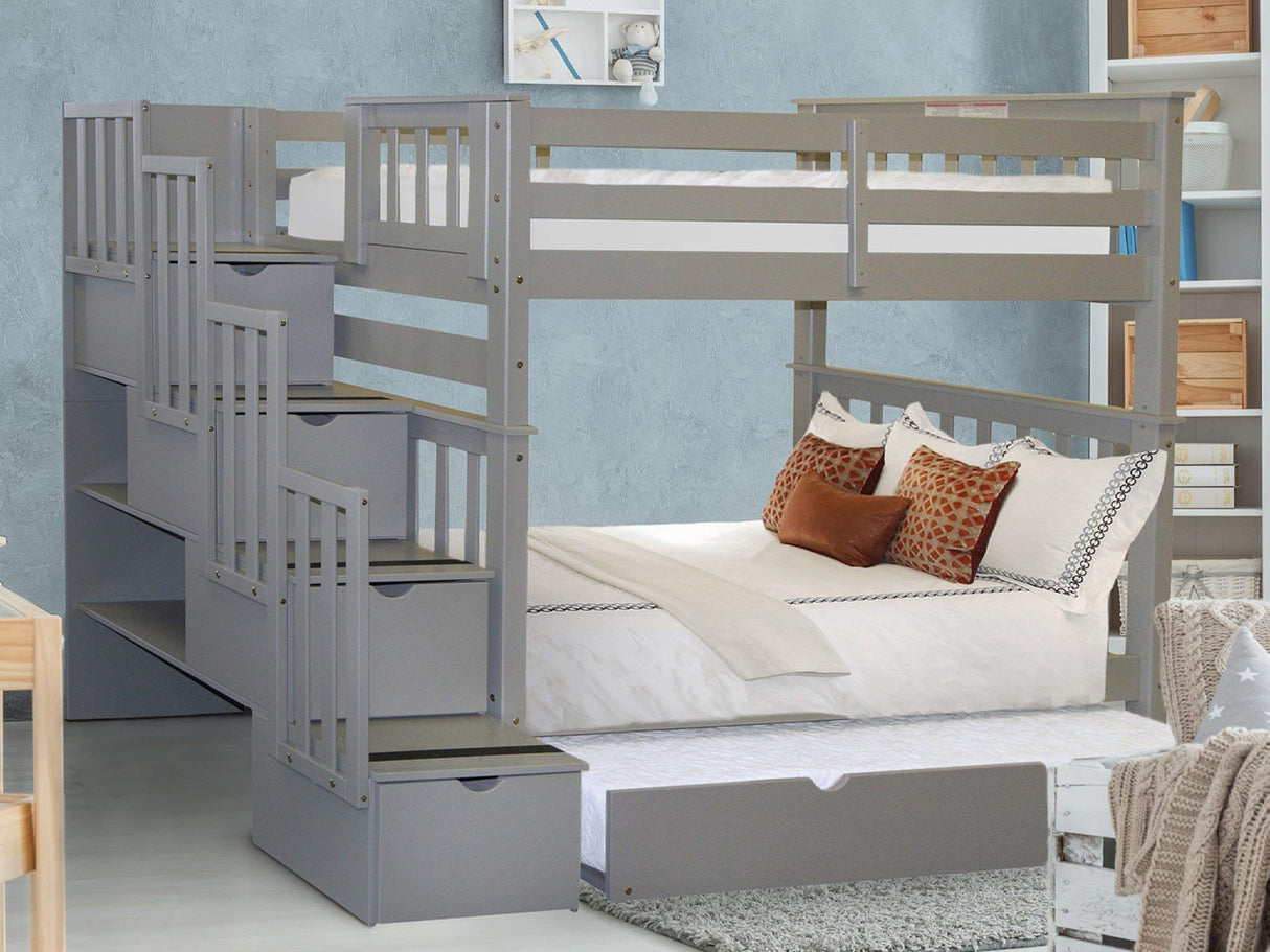 Tall Stairway Bunk Beds Twin over Twin with 4 Drawers in the Steps and a Twin Trundle