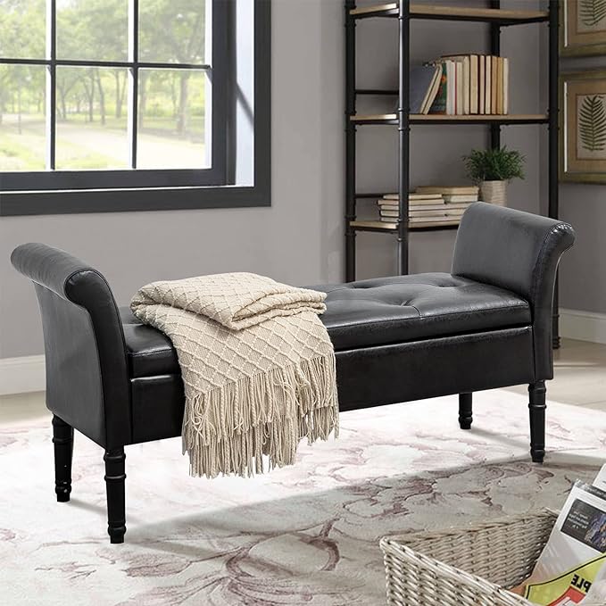 Upholstered Storage Bench for Bedroom End of Bed Bench Ottoman