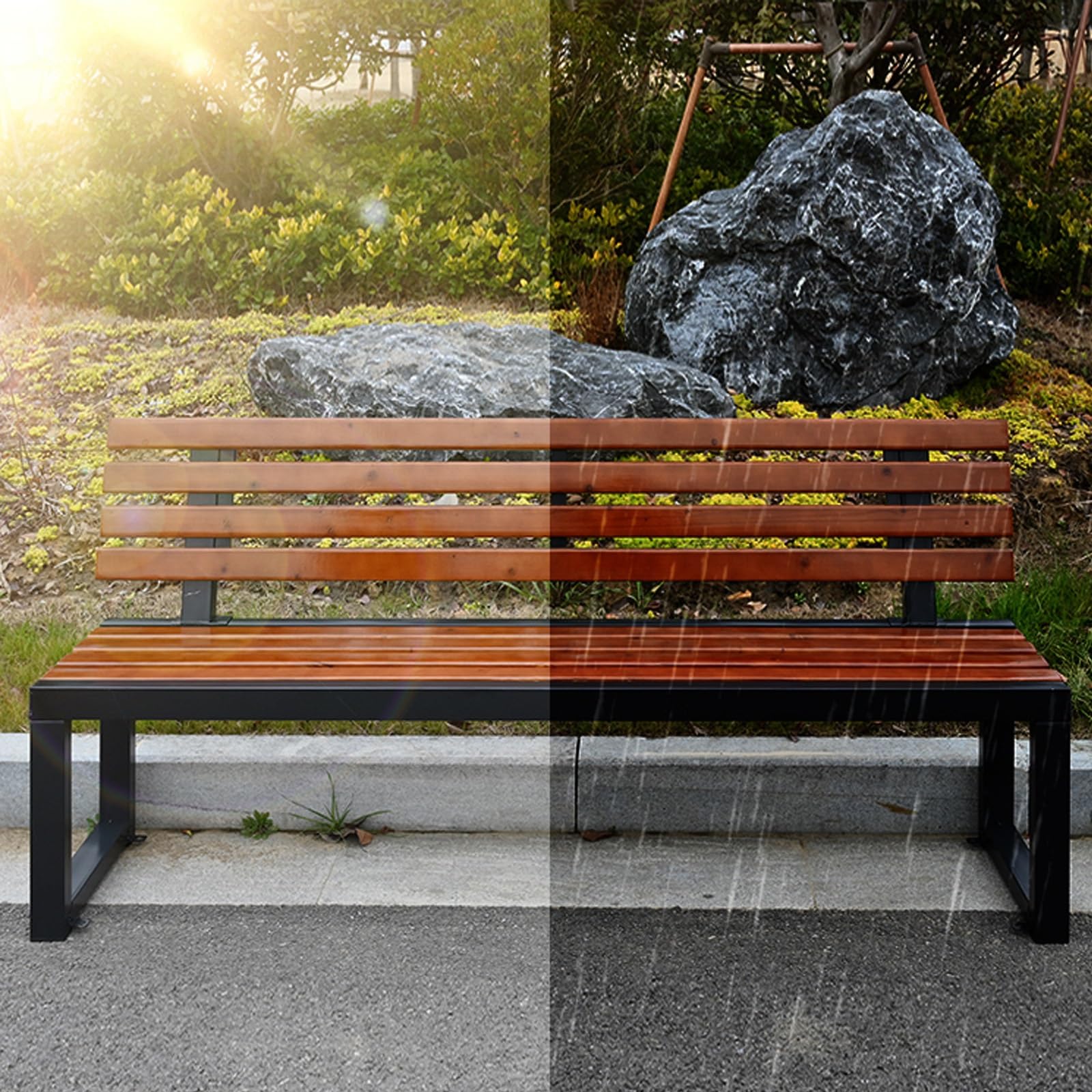 1.2m Outdoor Leisure Bench Plastic Wood Outdoor Bench Square Playground Park