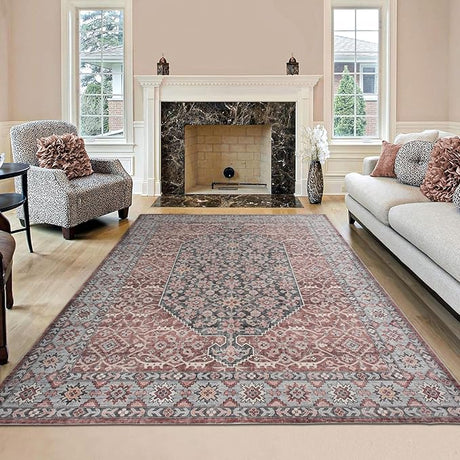 Camilla Boho Area Rug, 5'×7' Washable Oriental Accent Rug, Non-Slip Traditional Floral