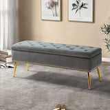 Modern Velvet Storage Ottoman Bench with Gold Base & Nailhead Trim, Upholg Room Dining Room