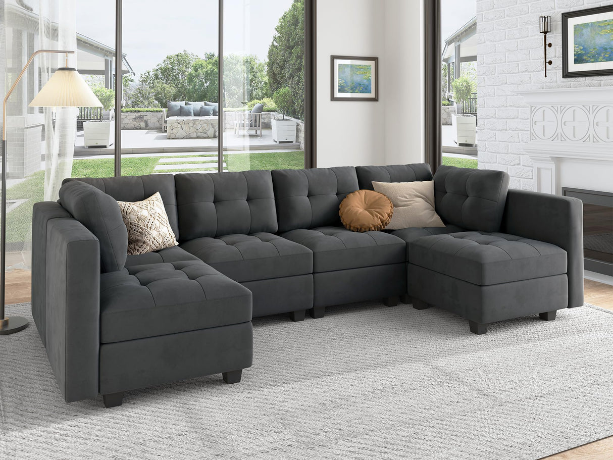 Modular Sectional Sofa Velvet U Shaped Couch with Reversible Chaises