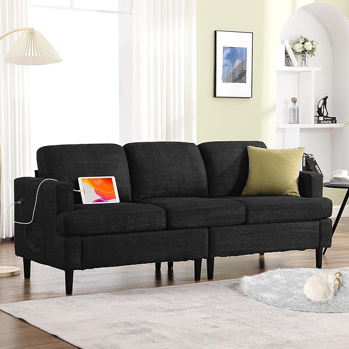 Comfy Upholstered Sofa Couch with Deep Seats, Modern 3 Seat Couch