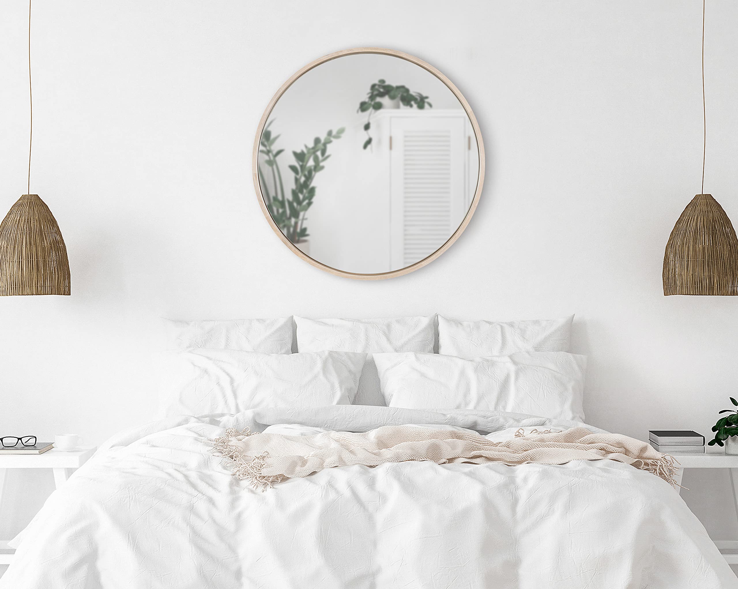 Round Wall Mirror,  Diameter, White, Decorative Circle Mirror