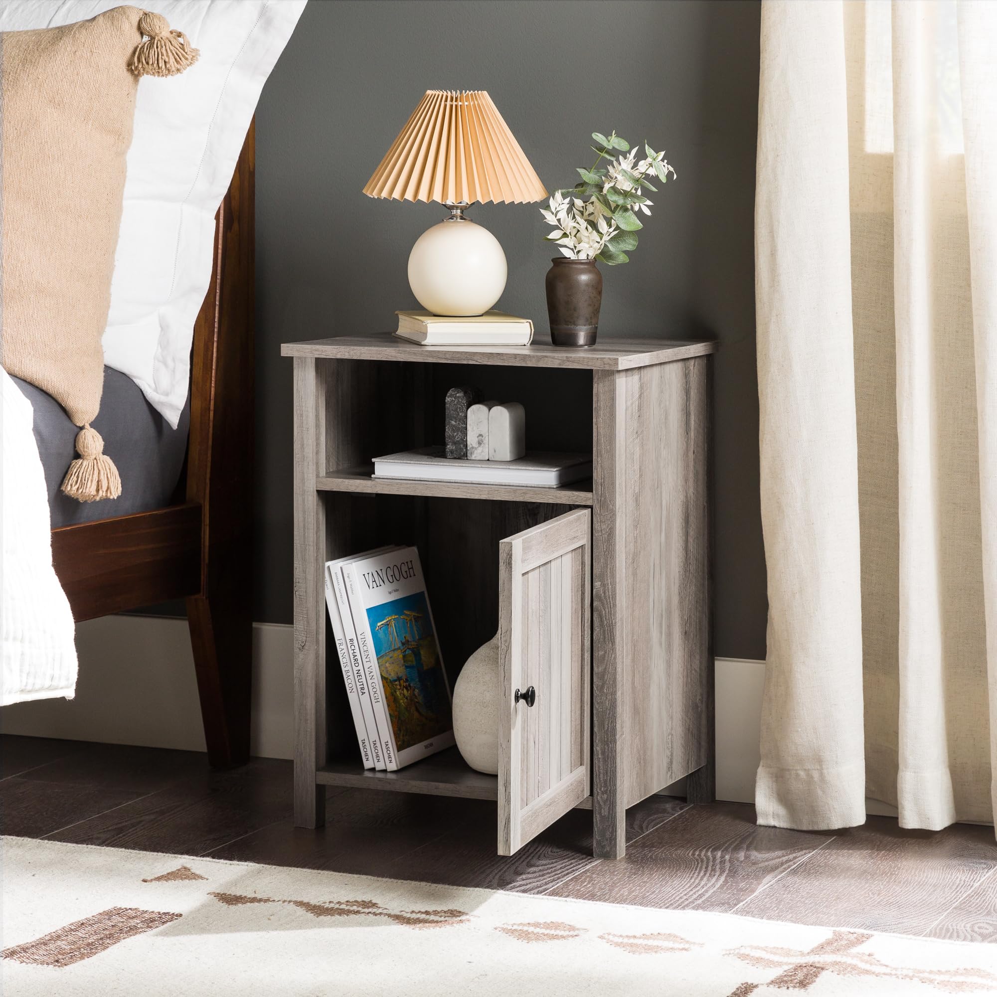 Modern Farmhouse Grooved Door Wood Side Accent Table