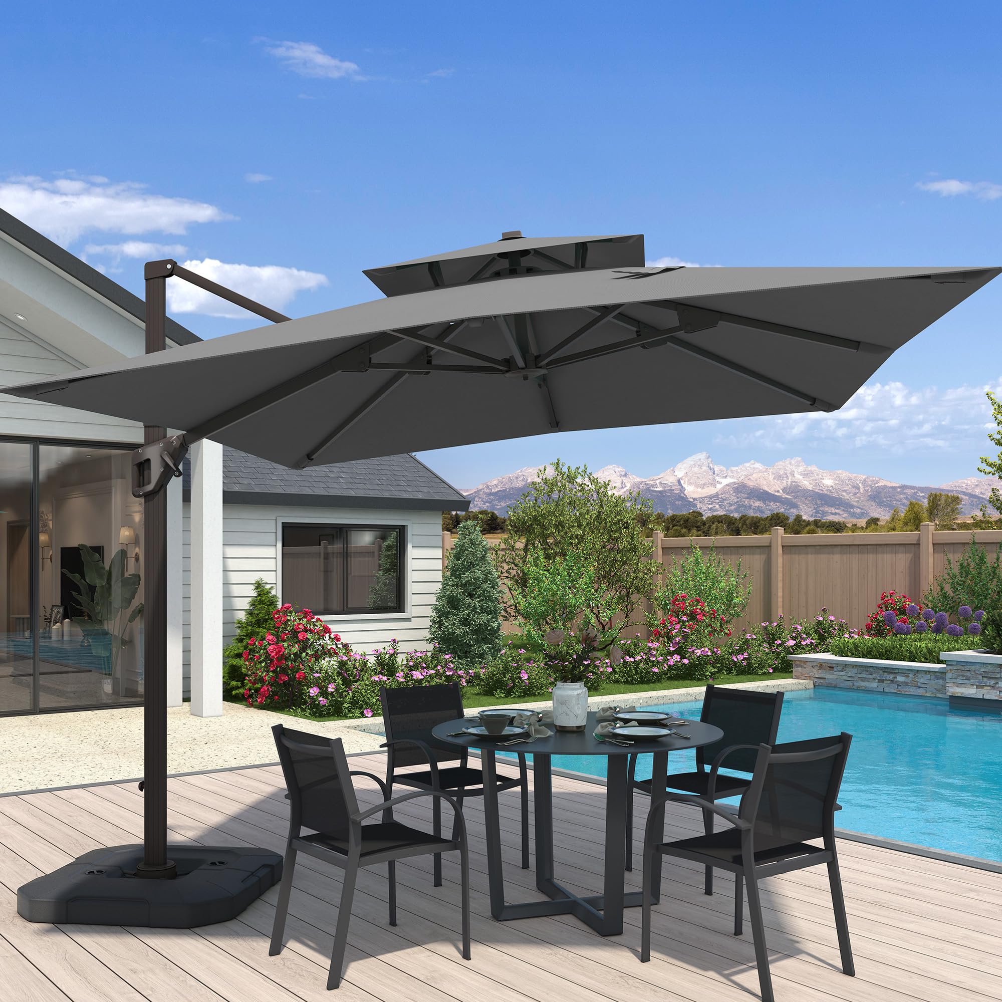 10x10 FT Cantilever Patio Umbrella Double Top Outdoor Square Large Heavy Duty Aluminum Offset Umbrellas