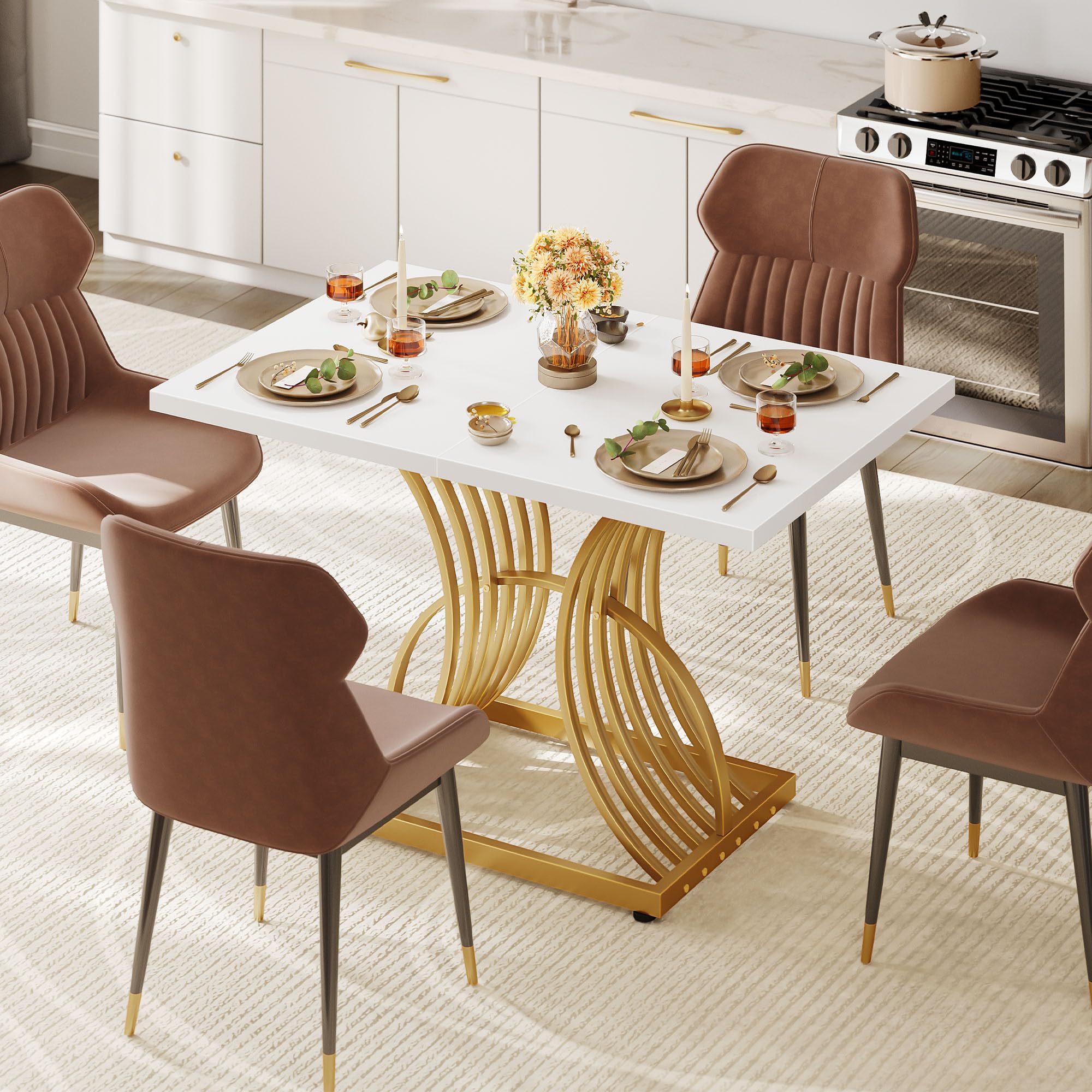 47-Inch Modern Rectangular Dining Table for 4 - White & Gold