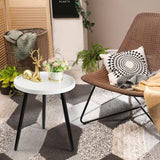 Round Side Table, Metal Legged Accent Table with Wooden Tray, Small Round End Table