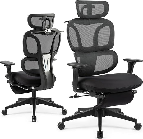 Mesh Office Chair with Footrest, High Back Computer Desk Chair with Adjustable Headrest