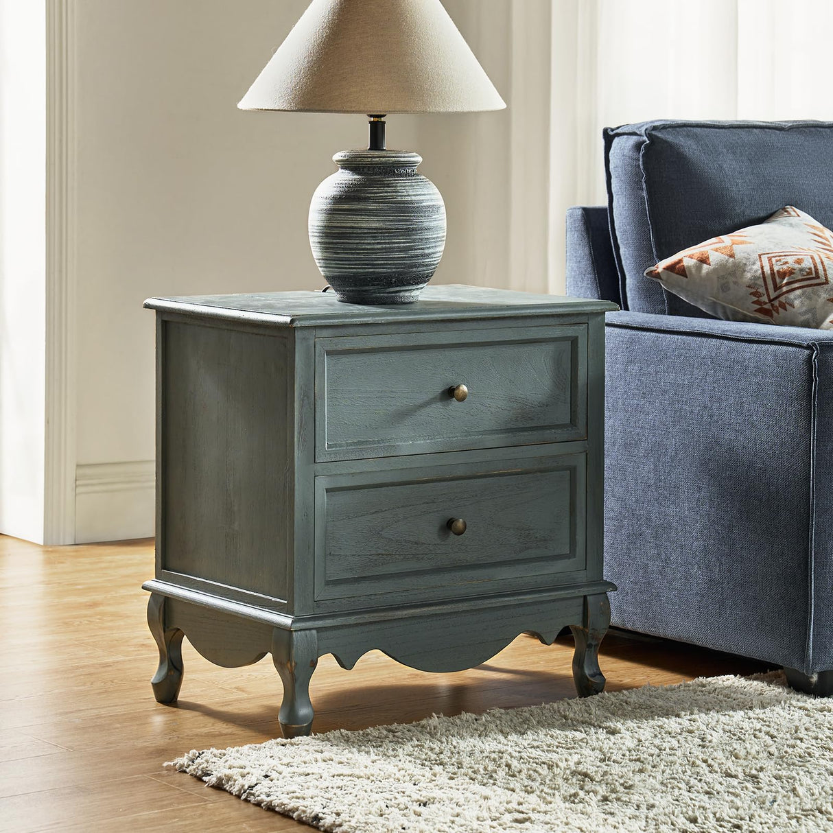 Wood Nightstand with Charging Station Space, Bedside Table 2 Drawer Dresser