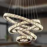 LED Chandelier, 3 Ring Crystal Chandelier Dimmable Adjustable Height Stainless Steel