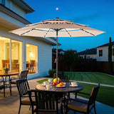 10ft 3 Tier Solar Patio Umbrella, Outdoor Market Umbrellas with 24 LED Lights, Auto-tilt