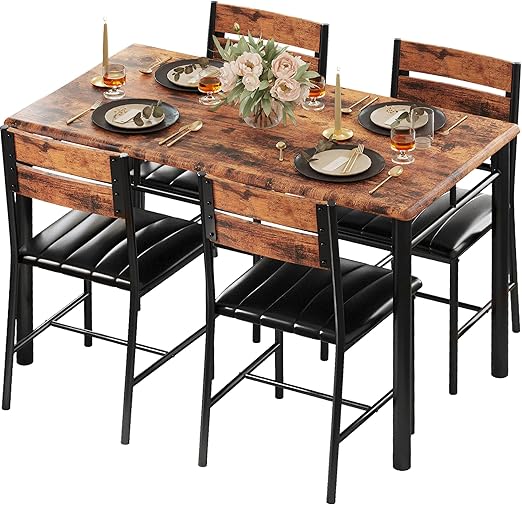 4-Piece Dining Table Set with Upholstered Chairs - Grey Wood Kitchen Table
