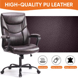 Office Chair, Leather Computer Gaming Chair with Armrests, Adjustable Swivel Rolling Desk