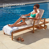 79x26in Acacia Wood Chaise Lounge Chair Recliner, Outdoor Furniture for Patio