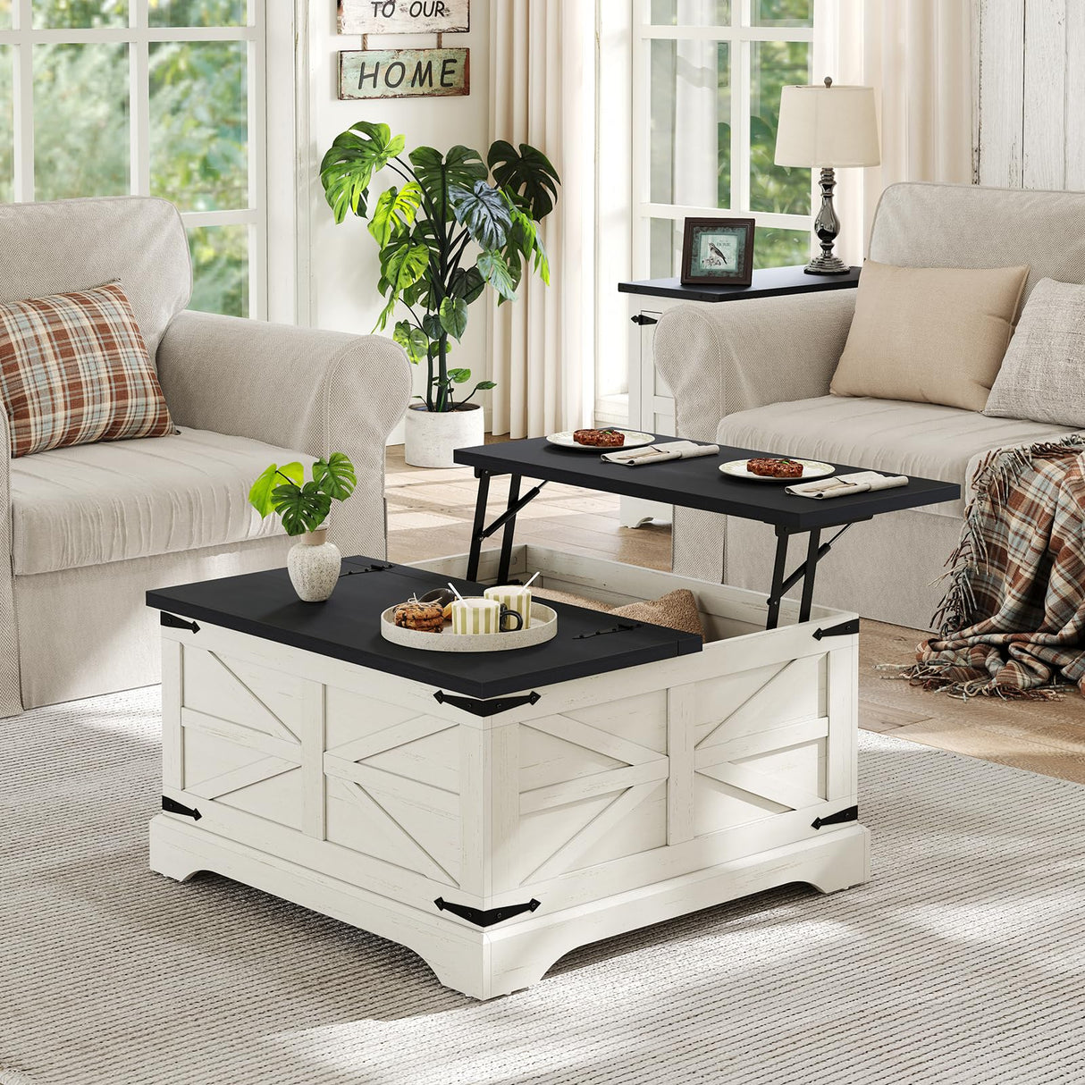 Farmhouse Lift Top Coffee Table, Square Wood Center Table