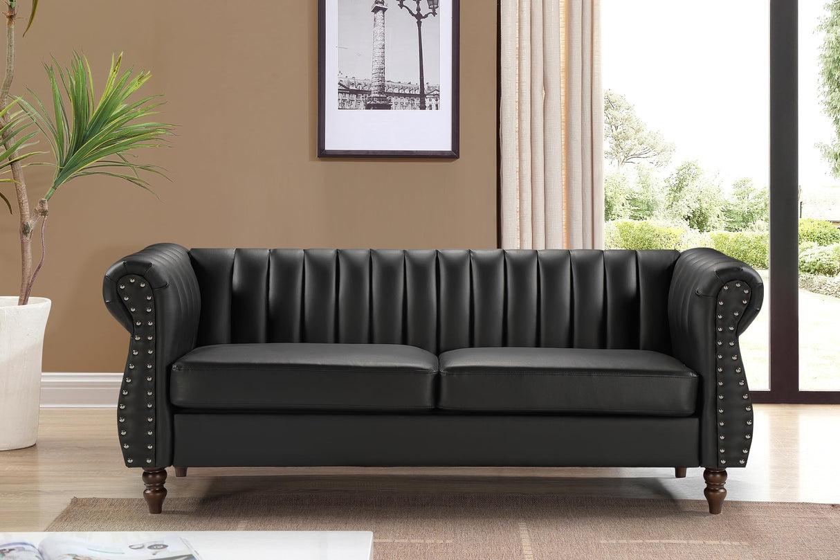 Chesterfield-Inspired 77" Faux Leather Sofa with Elegant Design, Gourd Legs, and Sustainable Pleather Upholstery,