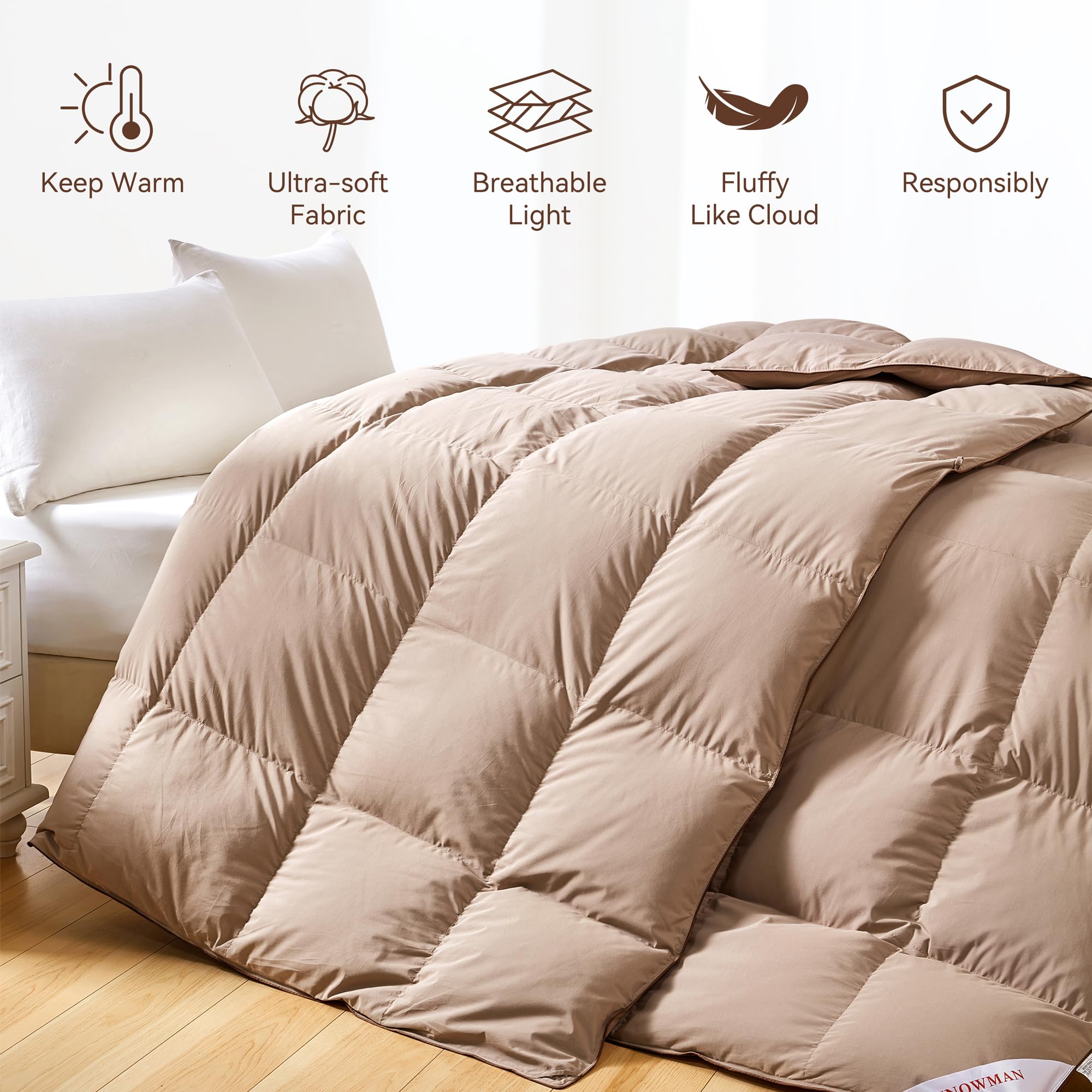 All-Season 75% Down Comforter Queen Size, Fluffy Duvet Insert with 8 Corner Tabs,