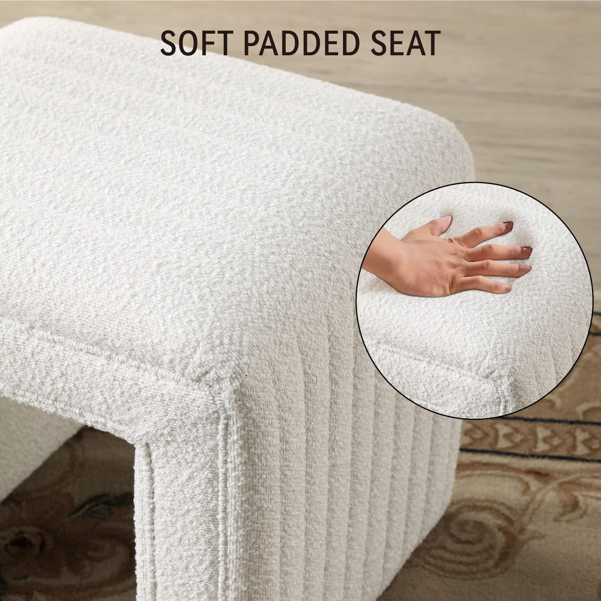 Vanity Stool Chair,Modern Boucle Ottoman Foot Stool