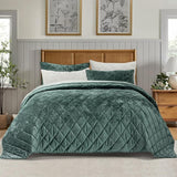 Luxury Crushed Velvet Quilt Set King Size, Diamond Quilted Lightweight Velvet Comforter,