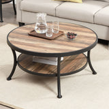 Farmhouse Coffee Table, 2 Tier Round Coffee Table with Storage, Living Room Coffee Table