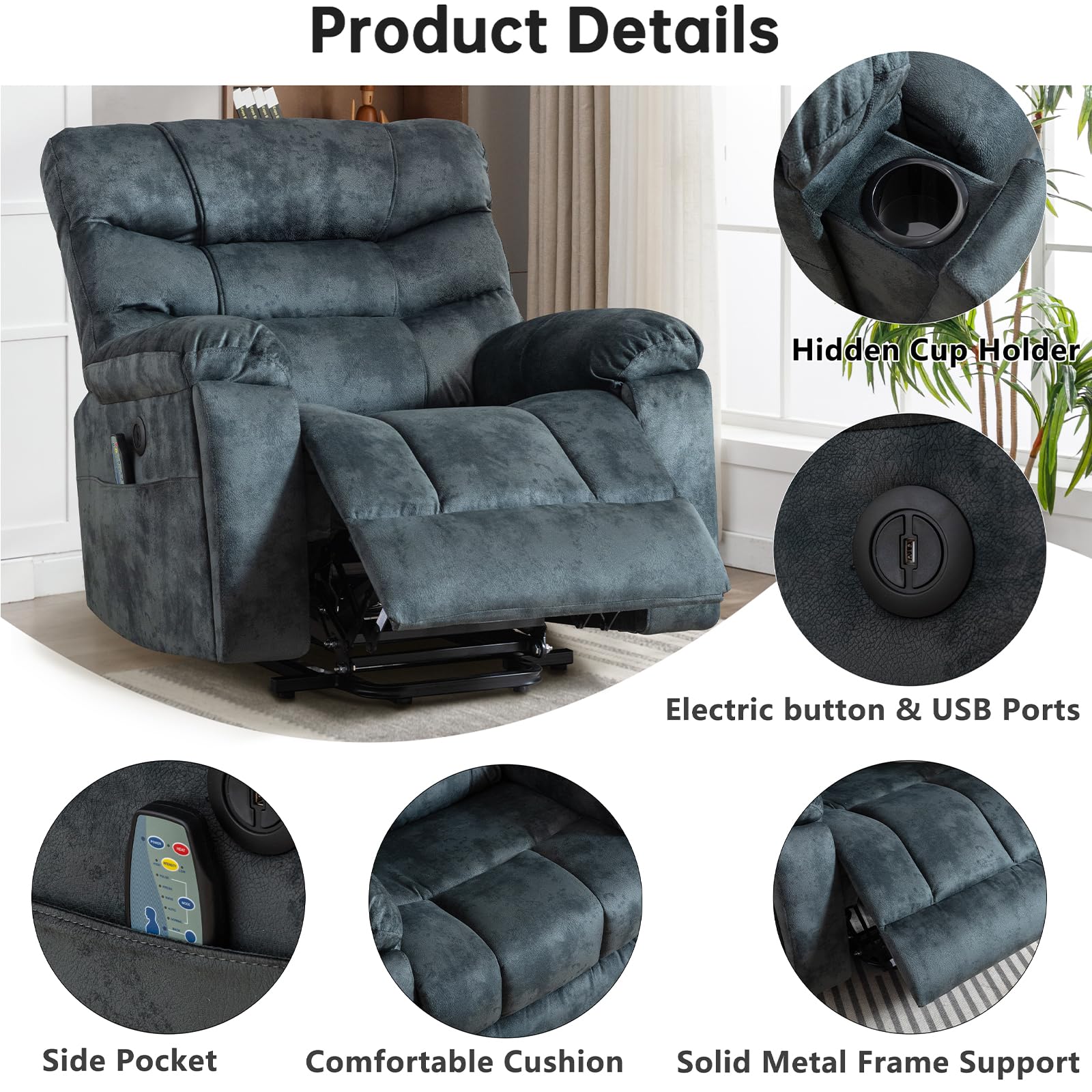 Large Power Lift Recliner Chair for Elderly with Massage and Heated, Heavy Duty