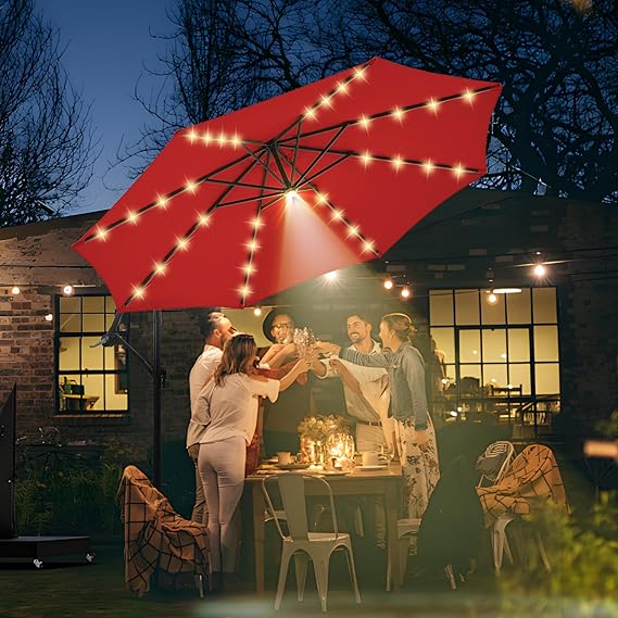 10 ft Offset Patio Umbrella with Stands Included, 32 LED+1 Spotlight, Large Cantilever Umbrella