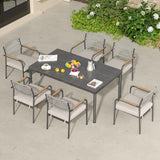 7 Pieces Patio Dining Set, Wicker Outdoor Dining Chairs with Rectangular Table