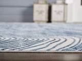 Contemporary Wave Print Area Rug 6' x 9' - Blue & White Turkish Rectangle Rug