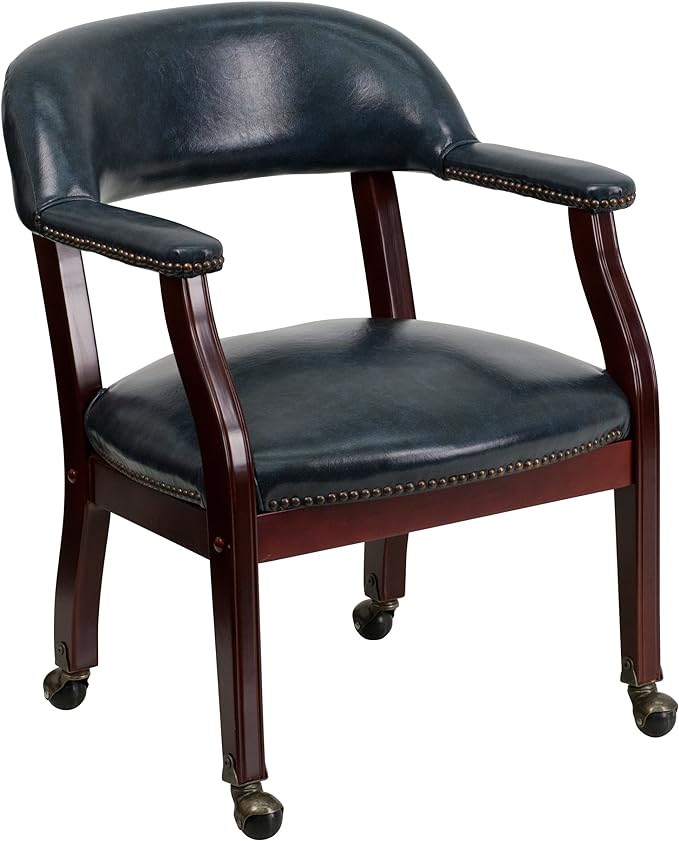 Sarah Black Vinyl Luxurious Conference Chair with Accent Nail Trim and Casters