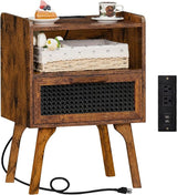 Rattan Nightstands Set of 2 with Charging Station