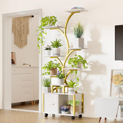 Gold Plant Stand Indoor with Grow Light, 9 Tiered Indoor Plant Shelf with Wheels