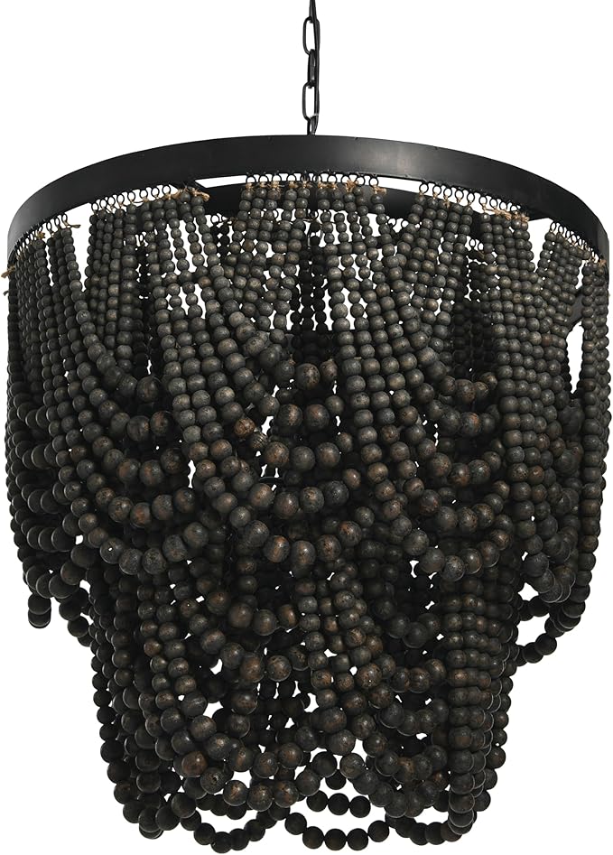 Metal Chandelier with Wood Beads