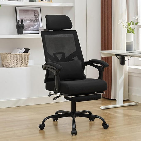 Mesh Ergonomic Office Chair with Footrest Home Office Desk Chair with Headrest and Backrest 90-135 Adjustable