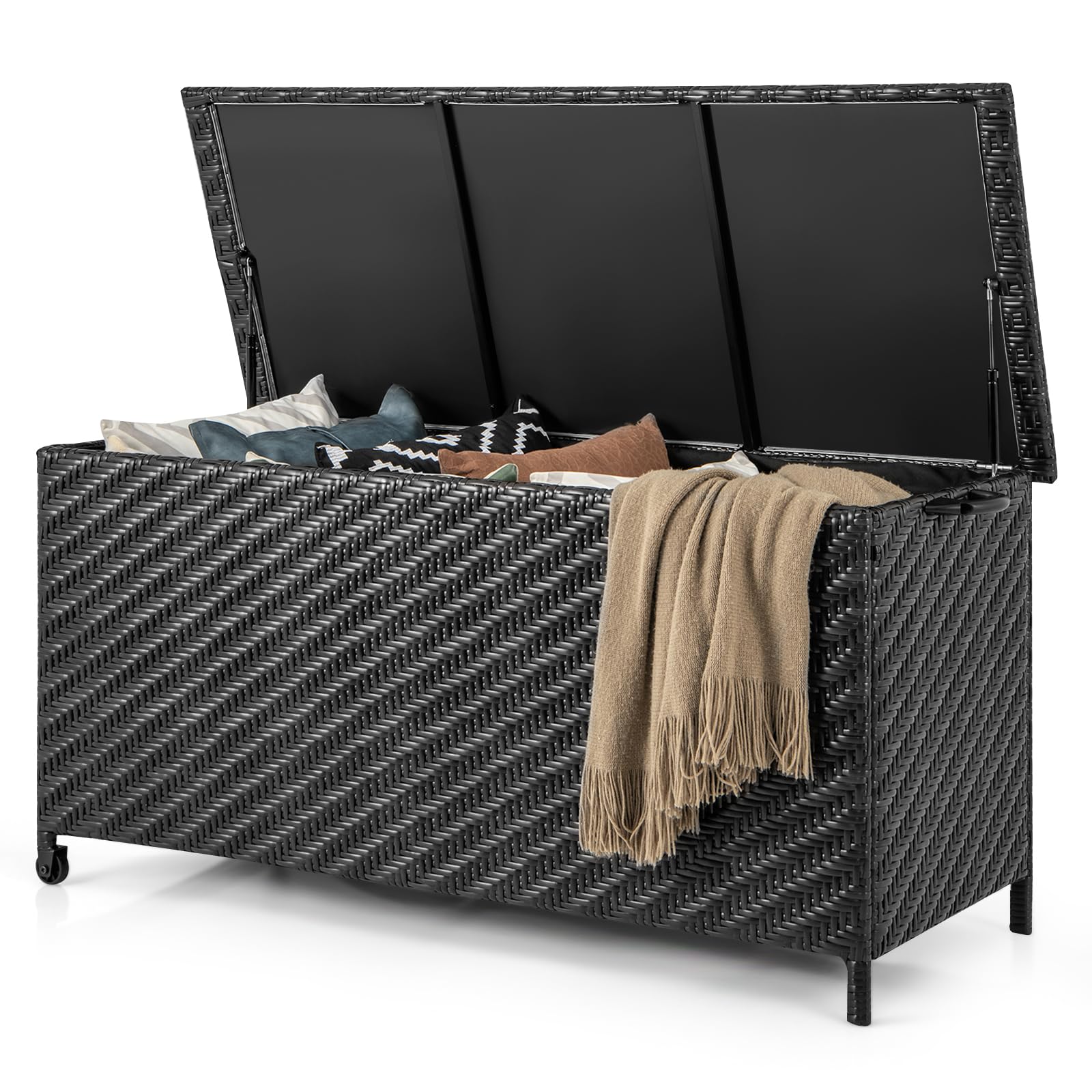 Tightly-Woven Rattan Deck Box, Patiojoy Storage Cabinet Container with Polyester Liner