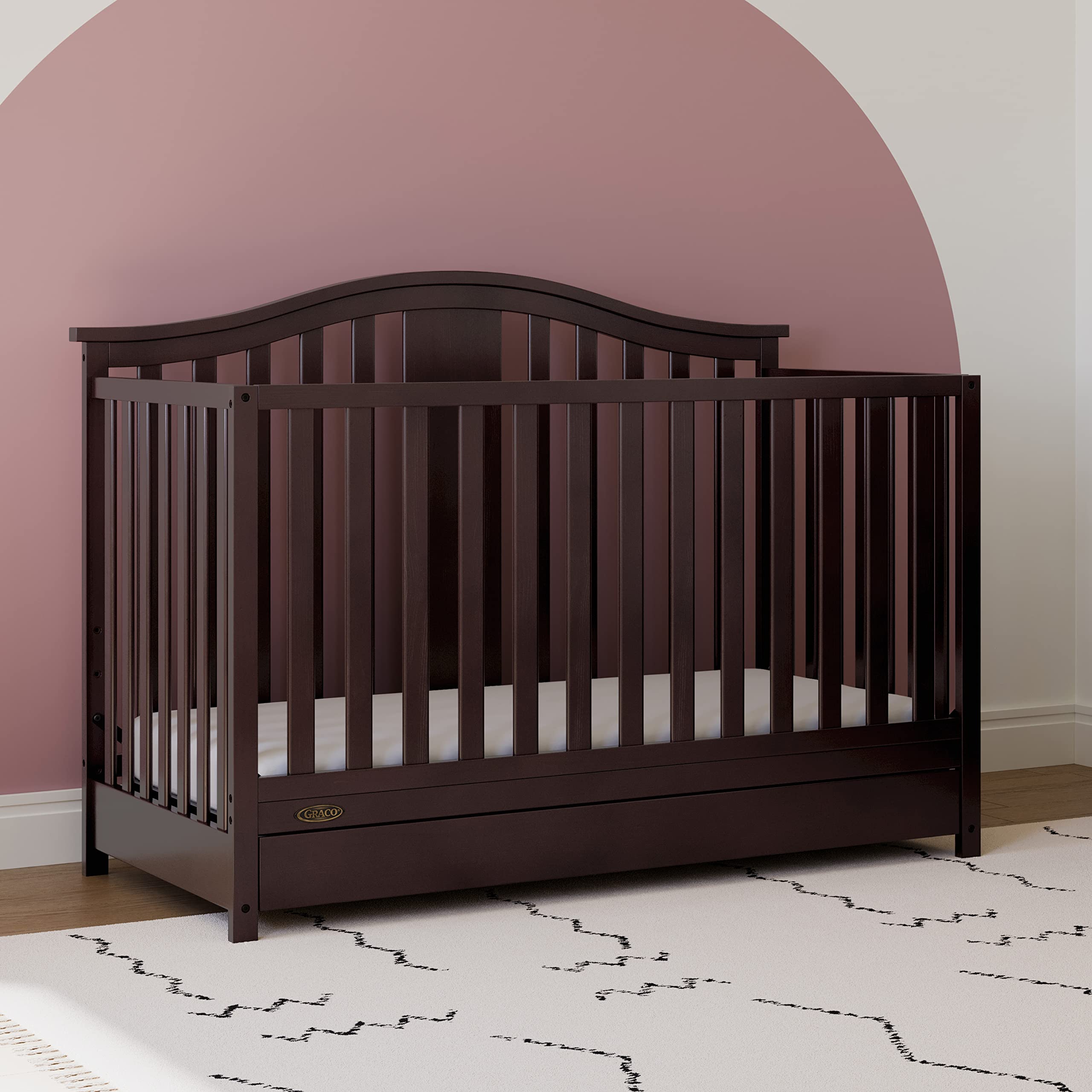 4-in-1 Convertible Crib with Drawer (Espresso) – GREENGUARD Gold Certified, Crib with Drawer Combo, Includes Full-Size Nursery Storage Drawer, Converts to Toddler Bed and Full-Size Bed