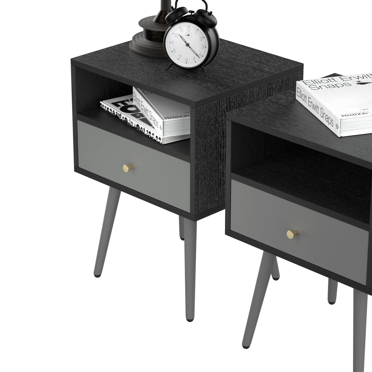 Bed Side Table with Drawers Set of 2 Modern Bedroom Set Nightstand with 1 Storage