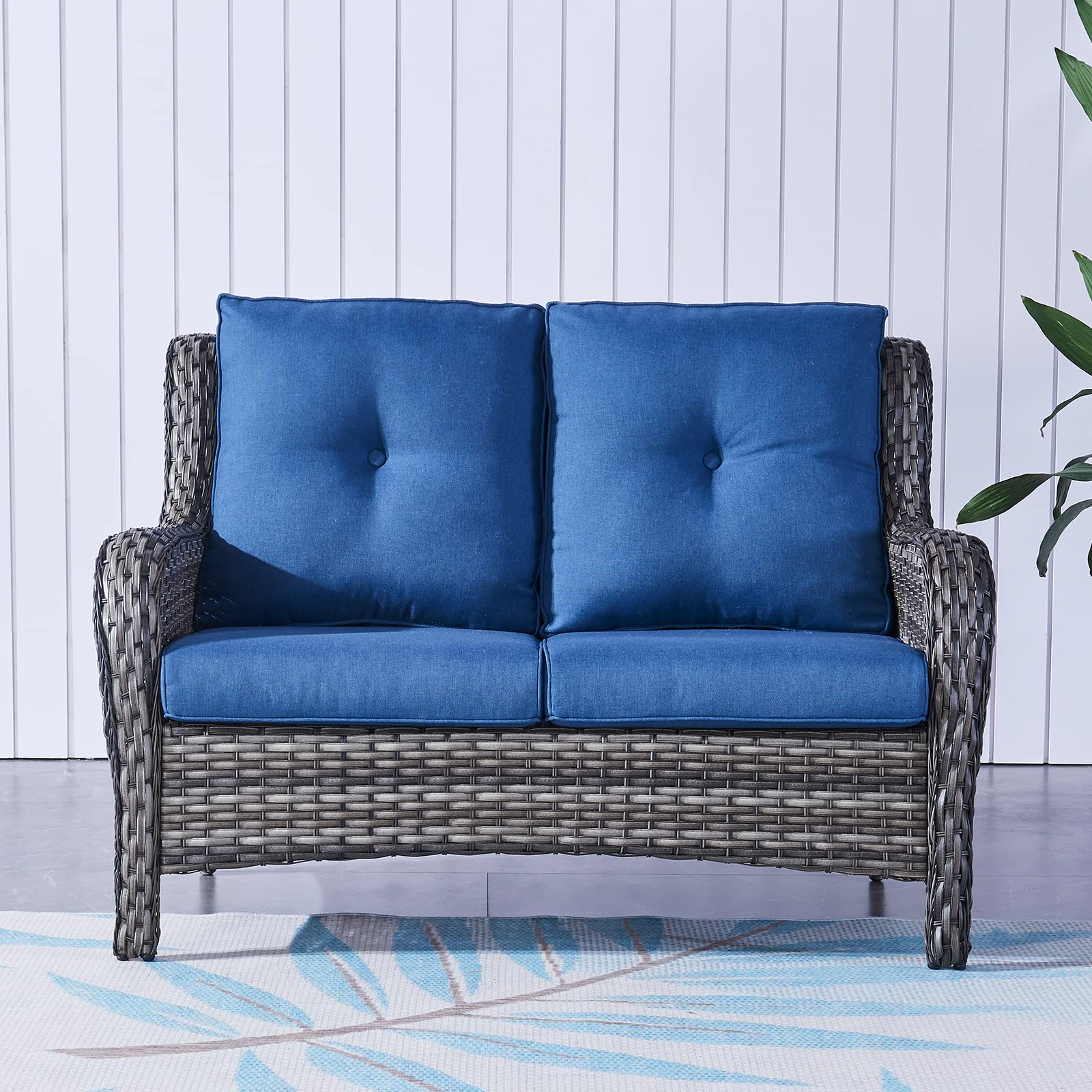 Outdoor Loveseat Wicker Patio Sofa - 2-Seat Rattan Outdoor Couch Patio Furniture