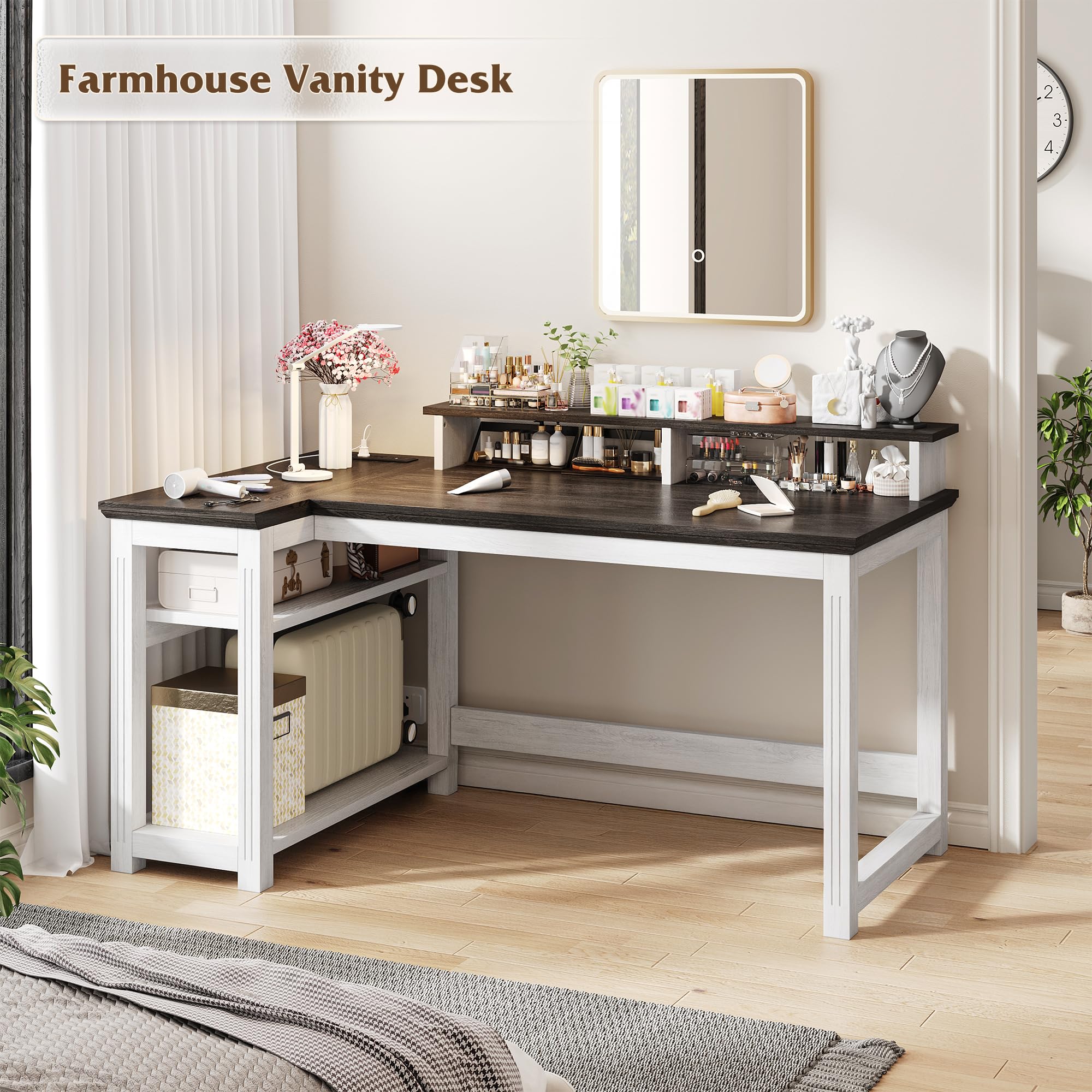 EnHomee 47.3" Computer Desk with Monitor Stand, Gaming Desk with Power Outlet, L