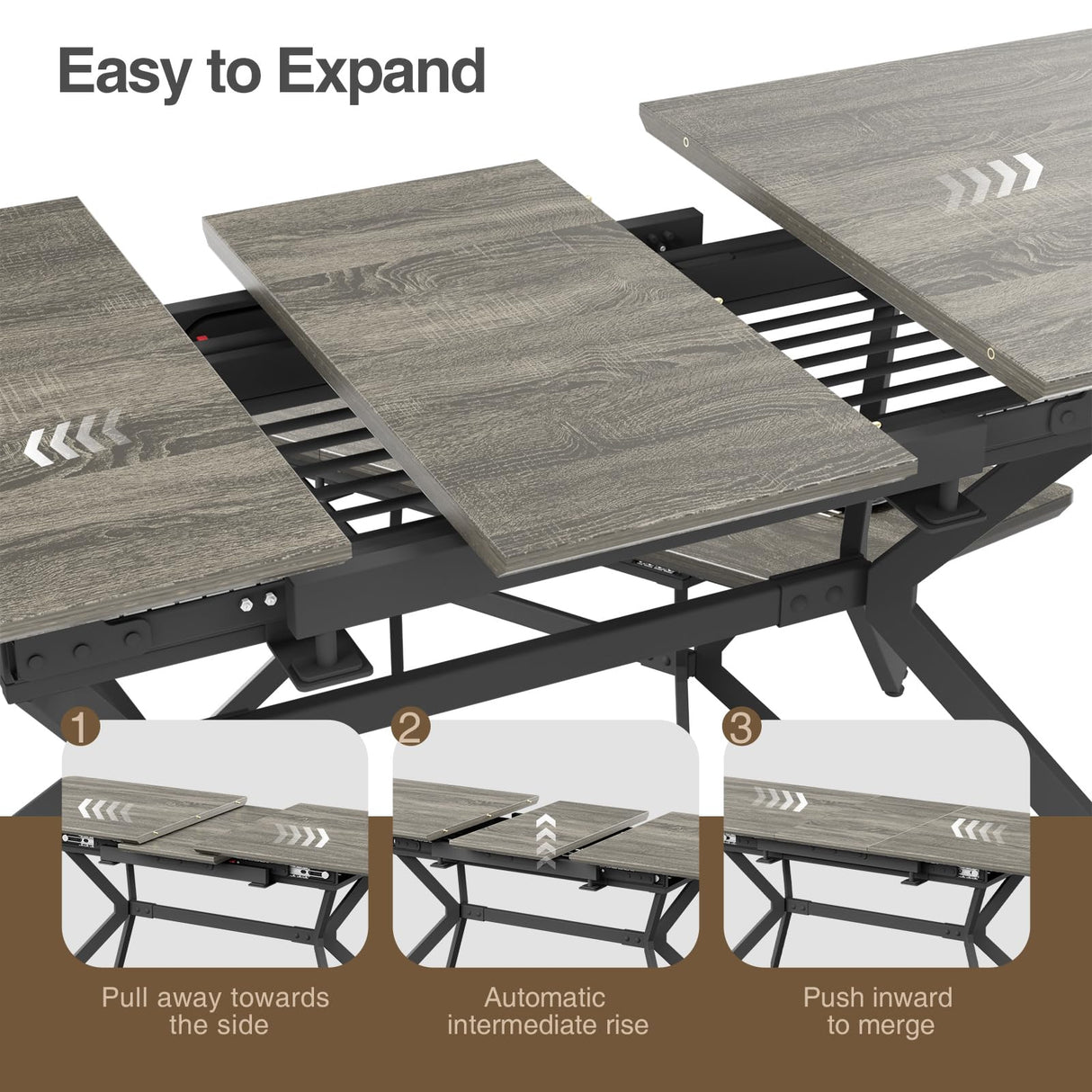 Extendable Dining Table for 6-8 Persons, Modern Dining Room Table from 56.6'' to 72.4'',